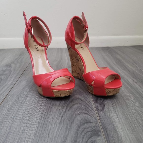 Guess Kalisa Open Toe Platform Wedge Sandals Patent Red Size 7 - Picture 11 of 12